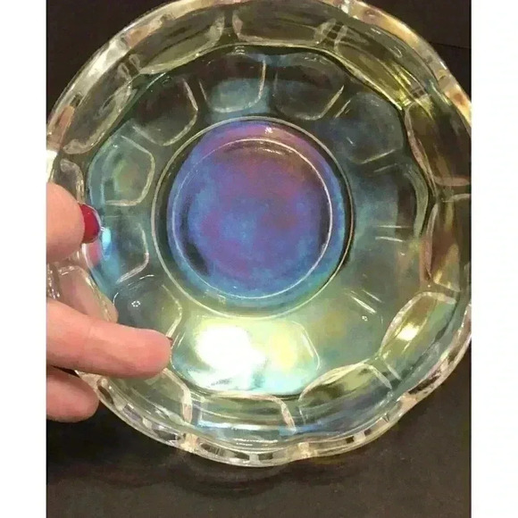 VTG Federal Yorktown Clear Iridescent Carnival Glass Bowl Grannycore Scalloped - Picture 8 of 15
